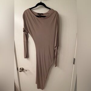 BCBGMaxAzria Asymmetrical Dress in Taupe